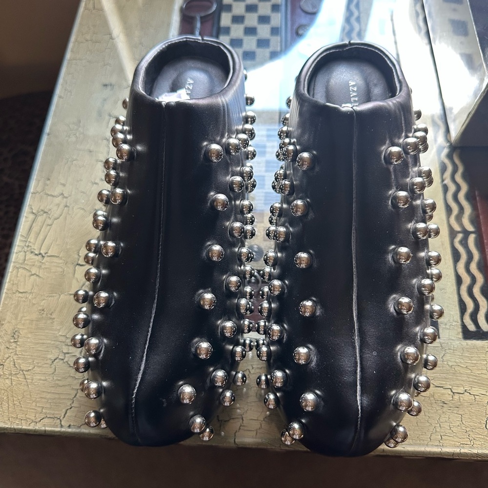 Black Studded Slip-On Mules with Silver Accents